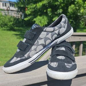 Coach Priya Hook-and-Loop Sneakers Monogram Black Gray Size 8